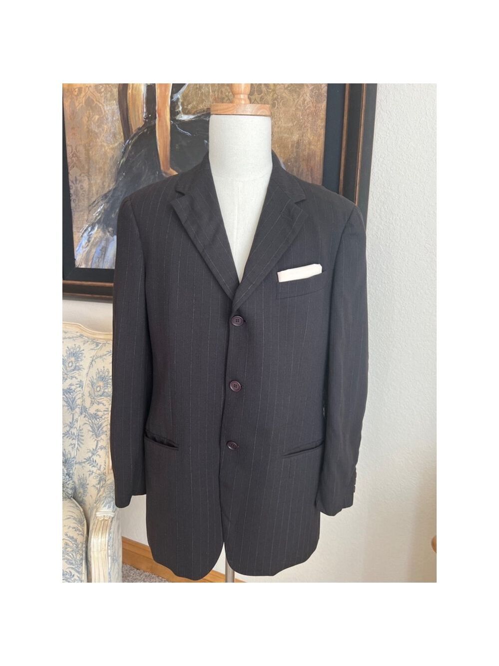 Men's Giorgio Armani Blazer, Black & White PinStriped, Size 40
